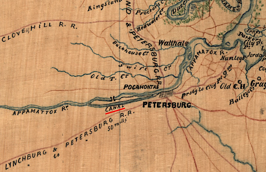 the seven-mile Upper Appomattox Canal bypassed the rapids upstream of Petersburg