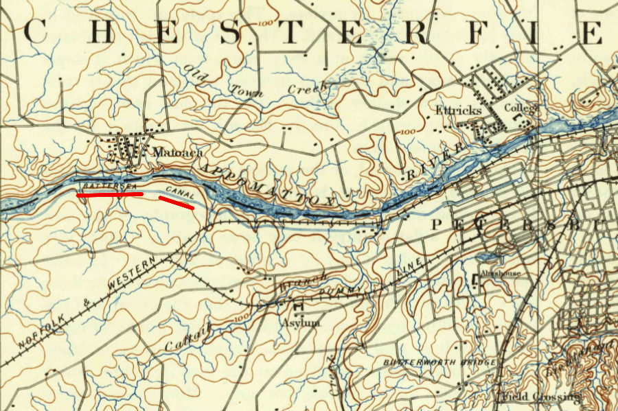 in 1894, the Upper Appomattox Canal was called the Battersea Canal