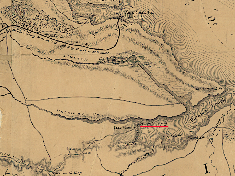 the Fredericksburg streamboat landing on the Potomac River was at Belle Plain until the Richmond, Fredericksburg and Potomac (RF&P) Railroad