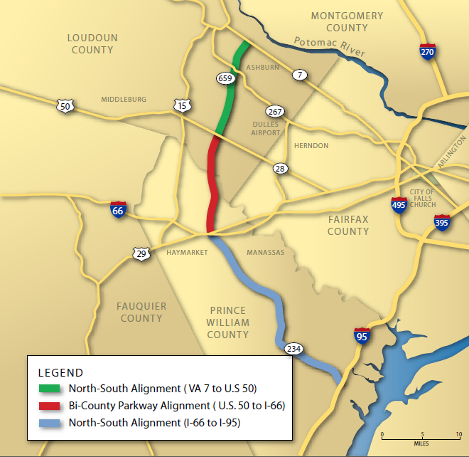 the Bi-County Parkway, a part of the North-South Corridor, would address future growth of north-south traffic, not current east-west congestion