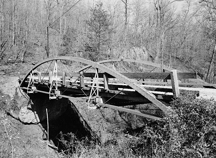 the Bowstring Truss Bridge carried cars across Roaring Run in Bedford County until 1977