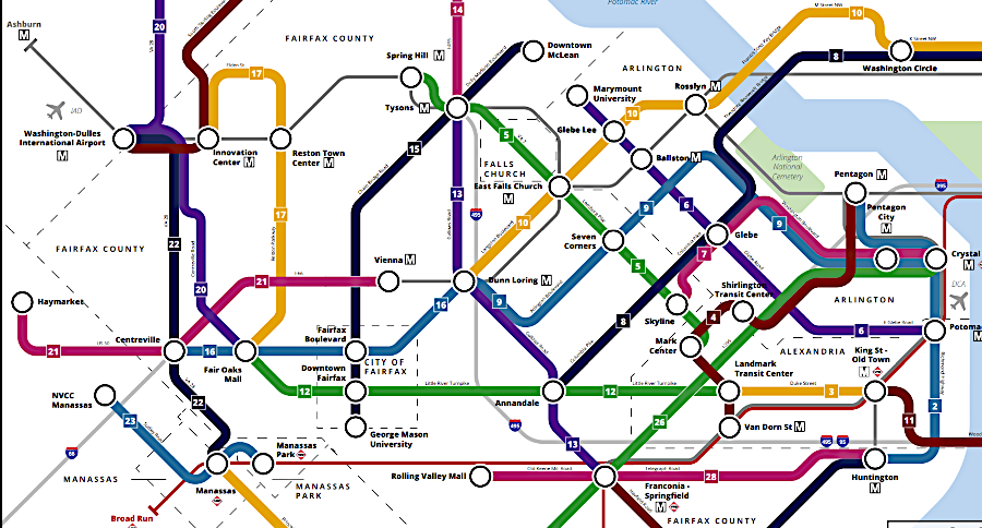 bus rapid transit routes in Northern Virginia and around Potomac Mills in Prince William County, as proposed in 2025