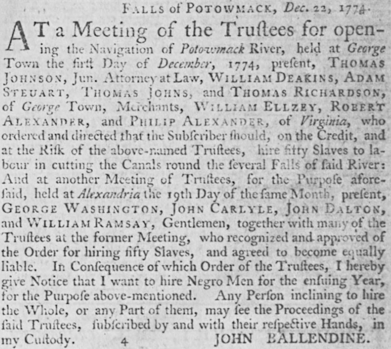 trustees of the Patowmack Canal first met in December 1774