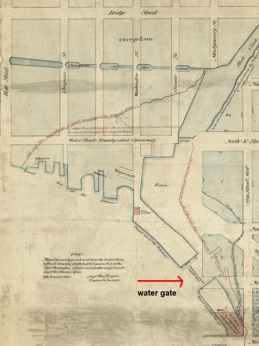 canal boats on the C&O Canal could enter the Potomac River via the water gate at the mouth of Rock Creek in Georgetown