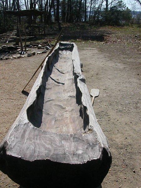 hand-carved canoe at Jamestown, made by burning the wood in the center and scraping the charred wood with bone and stone tools