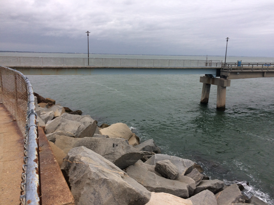 the fishing pier at Island 1 (Thimble Shoal) was designed so it could be re-opened after the island is widened for a parallel tunnel