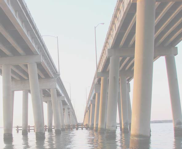 over 4,800 concrete pilings support the twin spans of the Chesapeake Bay Bridge-Tunnel