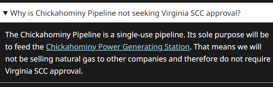 Balico LLC sought to bypass the public utility approval process for the Chickahominy Pipeline, since it would serve just the Chickahominy Power project