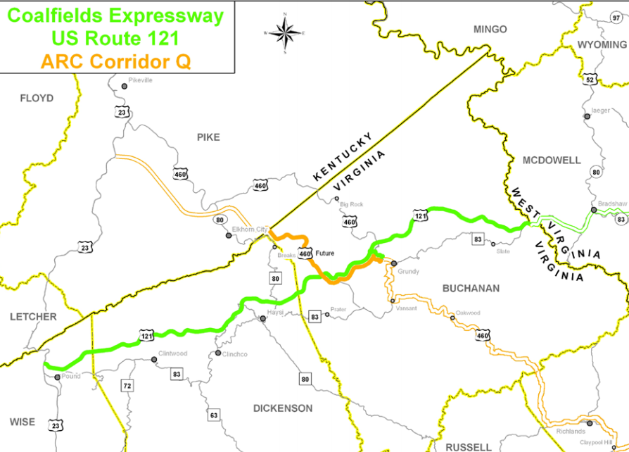 Corridor Q, an Appalachian Development Highway System  project, will connect segments of the Coalfields Expressway