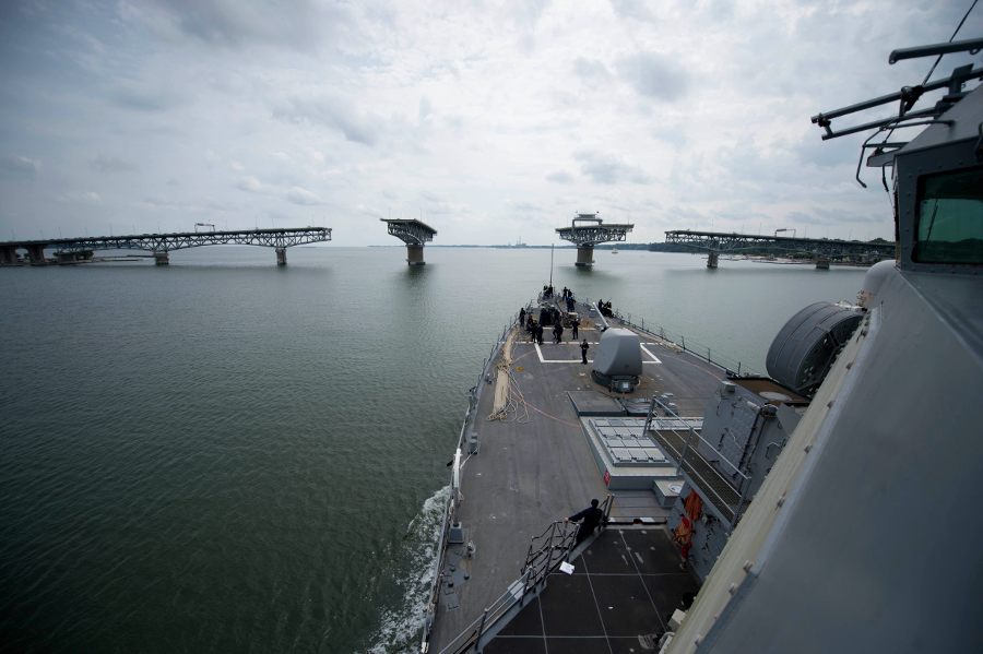 the 1995 version of the Coleman Bridge swung open in 2015 to permit passage of the guided-missile destroyer USS Carney