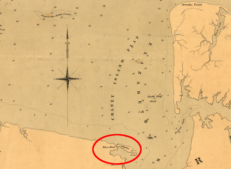 Craney Island was an island, separate from the mainland, in 1861