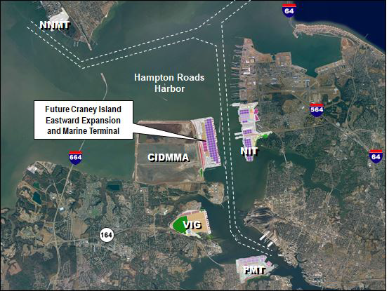the proposed Craney Island Marine Terminal (CIMT) would add a fourth terminal for processing containers at Hampton Roads (Newport News handles primarily Ro-Ro and break-bulk cargo)