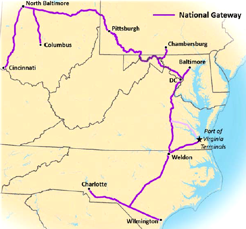 upgrading the CSX National Gateway including improving the Virginia Avenue Tunnel in Washington, DC so it could accommodate rail cars with double-stacked containers