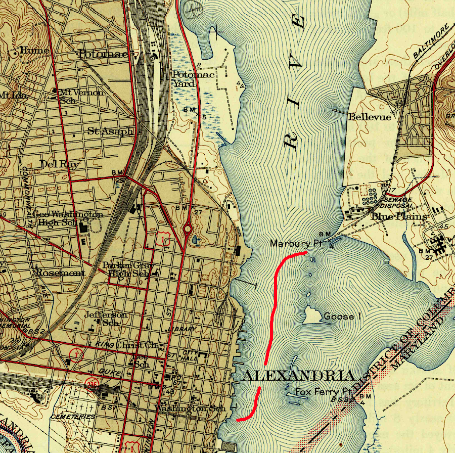between 1874-1906, a railroad car float ferried railcars between Shepherd's Landing at Marbury Point and Alexandria