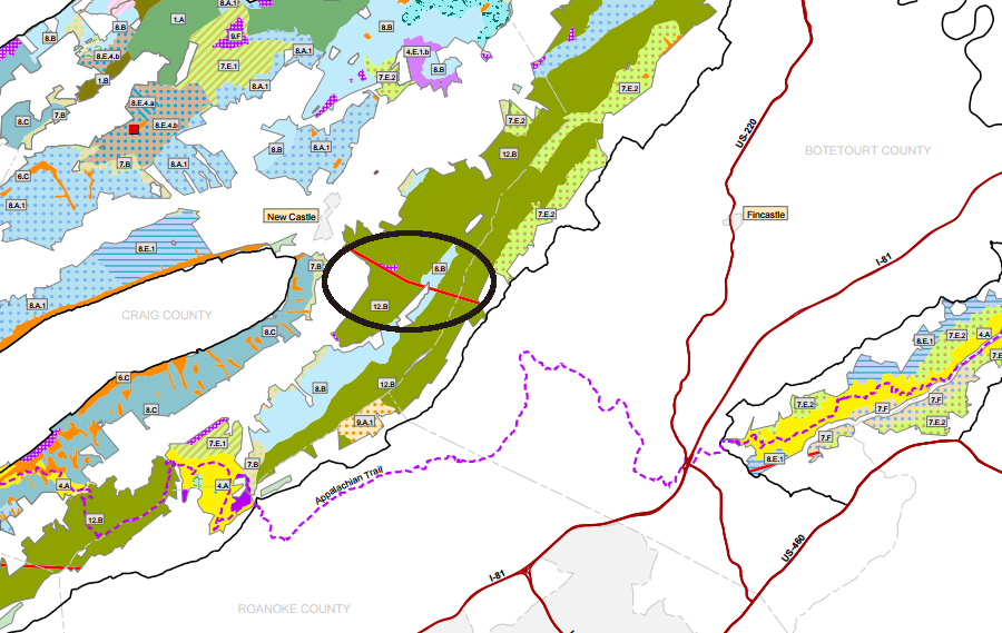 the Jefferson National Forest defined the location of a Designated Utility Corridor (red line) in 2004