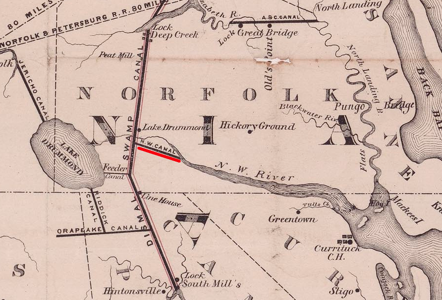 the 1820 ditch to drain excess water from the canal to the Northwest River was improved to allow boat traffic in 1832