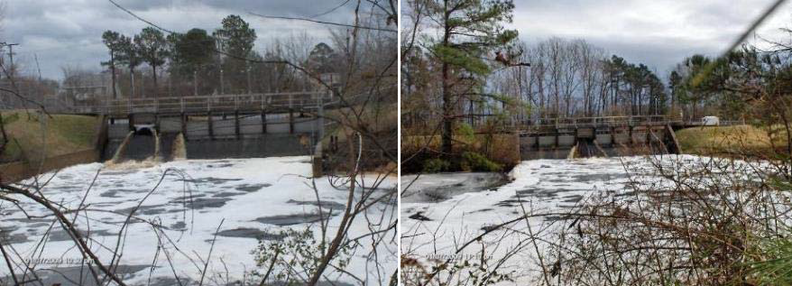 spillways on both ends of the Dismal Swamp Canal release excess water and prevent flooding that might erode sides (banks) of the canal