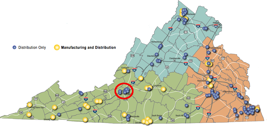 the Commonwealth of Virginia is pursuing construction of a new intermodal transfer facility near Roanoke, to increase light manufacturing and warehousing/trucking operations in that region