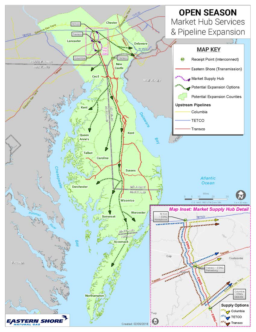 in 2018, Eastern Shore Natural Gas Company proposed to pipe natural gas as far as Northampton County