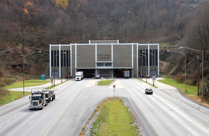 two holes were bored through the mountain to create the four-lane East River Mountain Tunnel