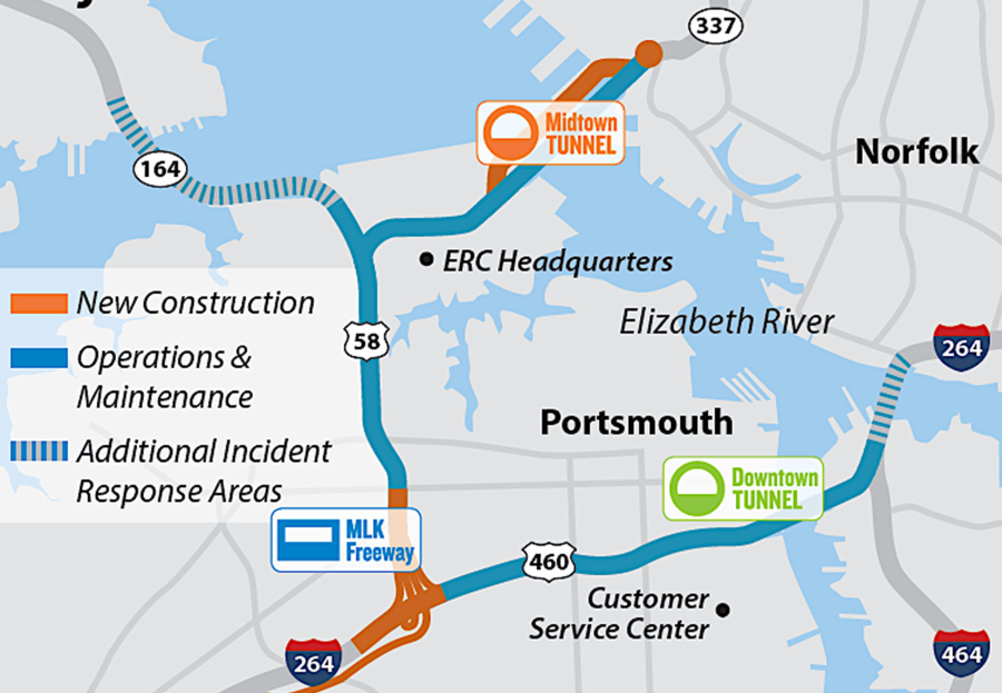 a private company, Elizabeth River Crossings, is responsible for operating and maintaining the Midtown and Downtown tunnels underneath the Elizabeth River