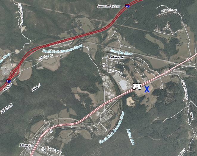 Norfolk Southern's proposed intermodal terminal at Elliston (blue 