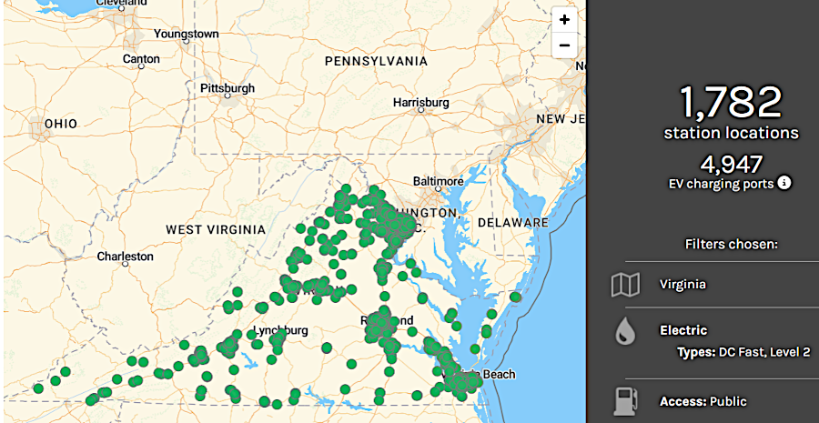 by 2023 there were nearly 5,000 EV charging ports at over 1,700 locations in Virginia