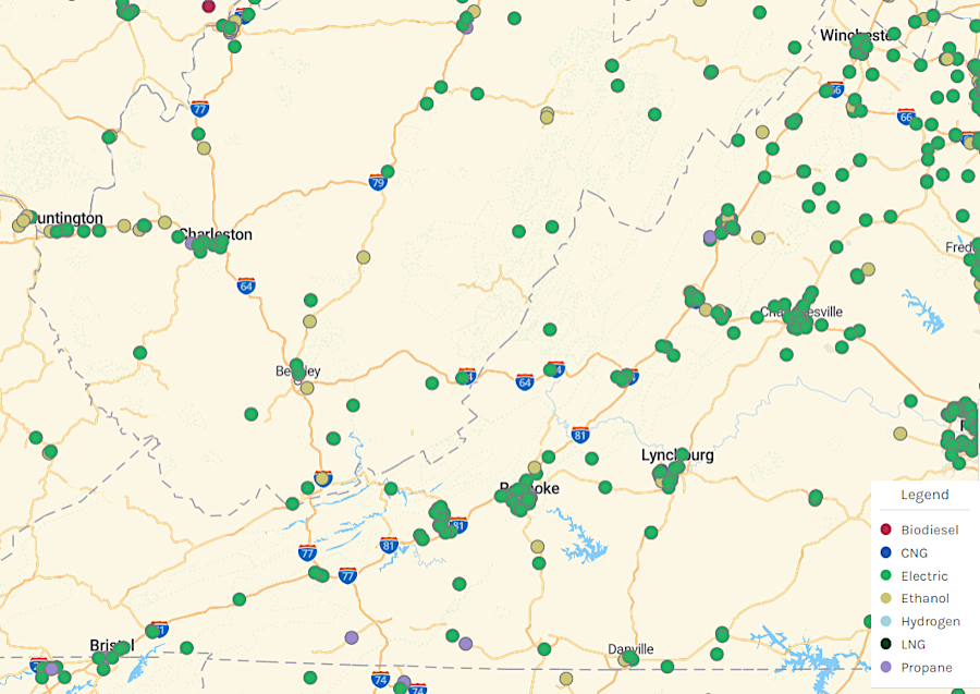 in 2022, charging stations were available all along I-81