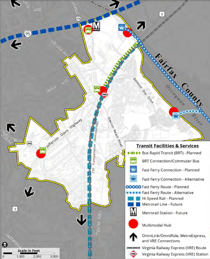 two possible ferry dock locations on the Occoquan River were identified in the North Woodbridge Small Area Plan