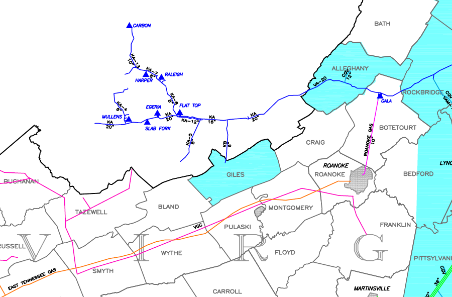 in 1950, Roanoke Gas Company built its connection to the Columbia Gas pipeline at Gala in Botetourt County