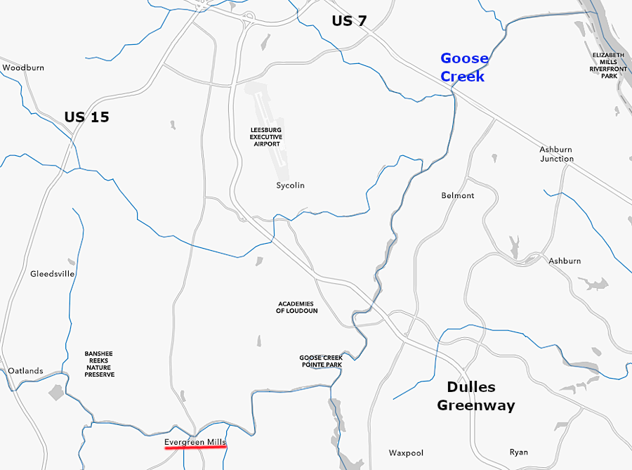 only one boat ever reached Balls Mill (now Evergreen Mills), 12 miles from the mouth of Goose Creek