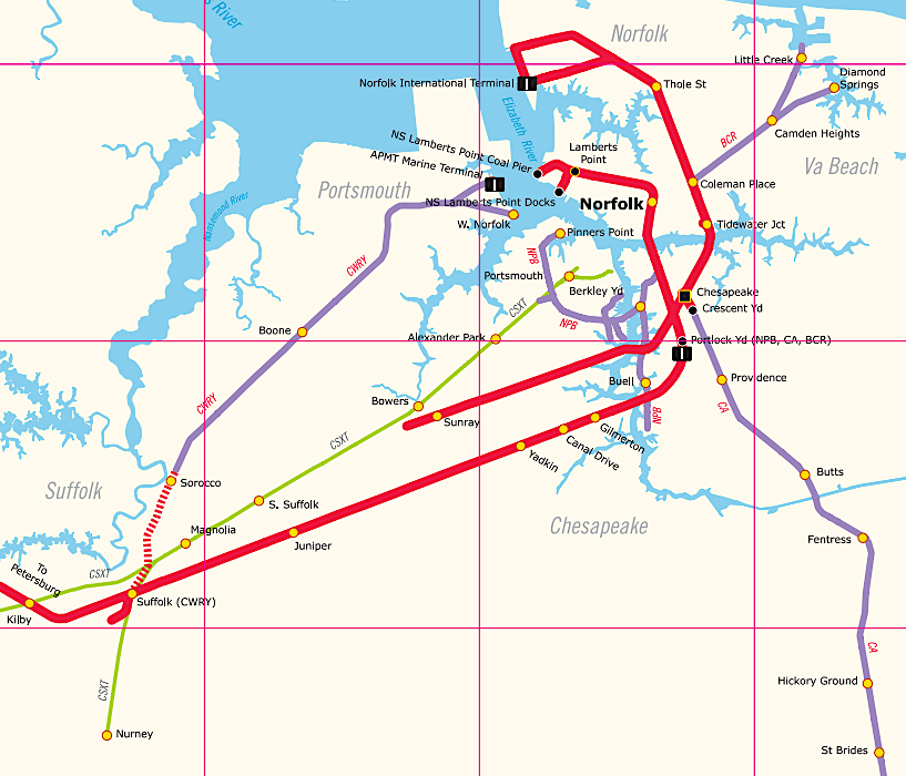 in 2016, the Bay Coast Railroad (BCR) still served Virginia Beach/Norfolk