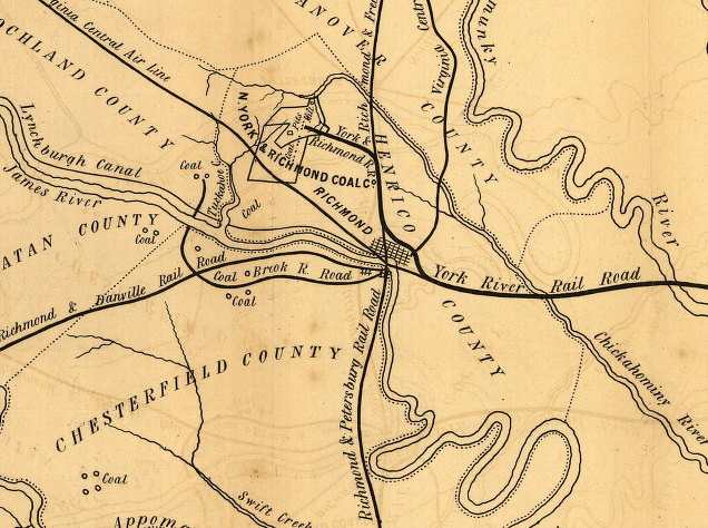 map of coal-hauling railroads around Richmond