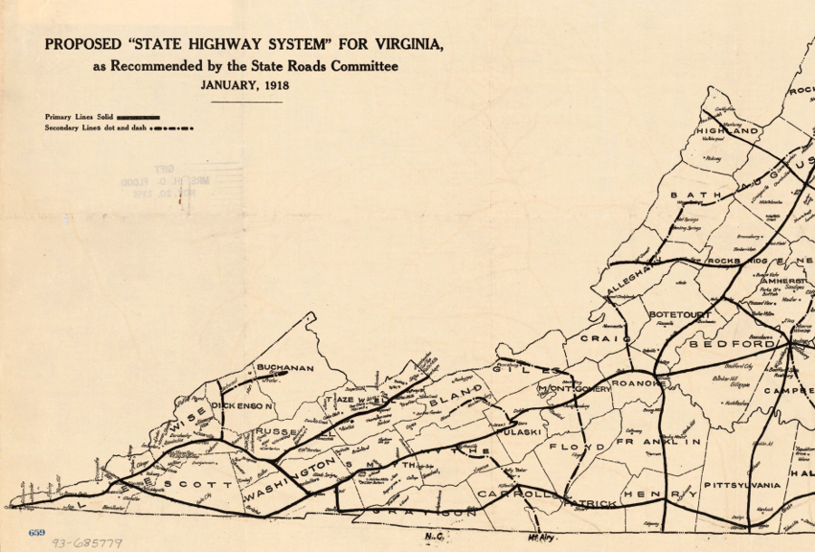 initial plan for creating a network of major highways in western Virginia
