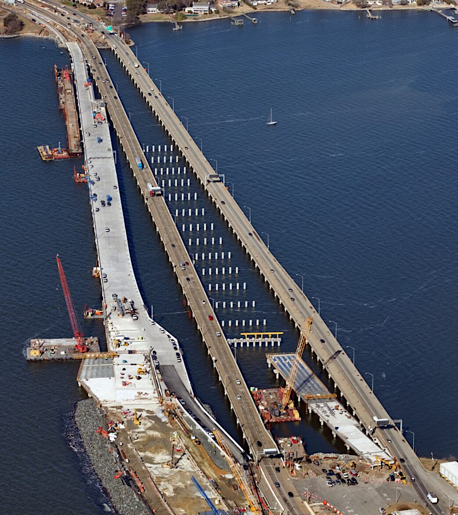 widening of the bridges showed obvious progress by the end of 2023, while the  tunnel boring machine was digging northward underneath the water