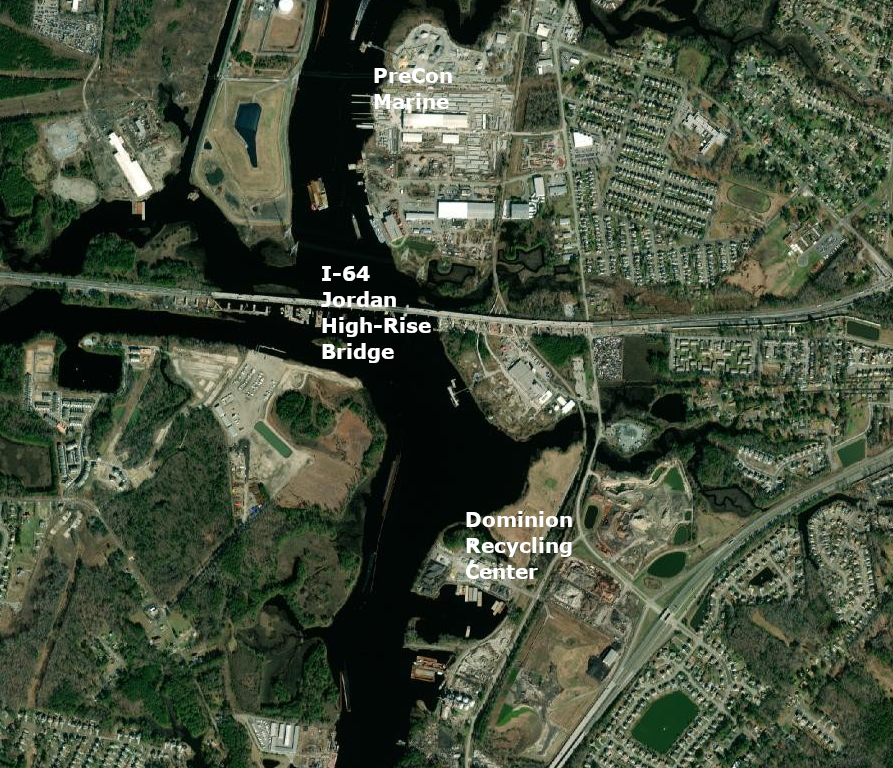 solid material excavated by the tunnel boring machine could be barged to the PreCon Marine facility on the Elizabeth River, then trucked to the Dominion Recycling Center