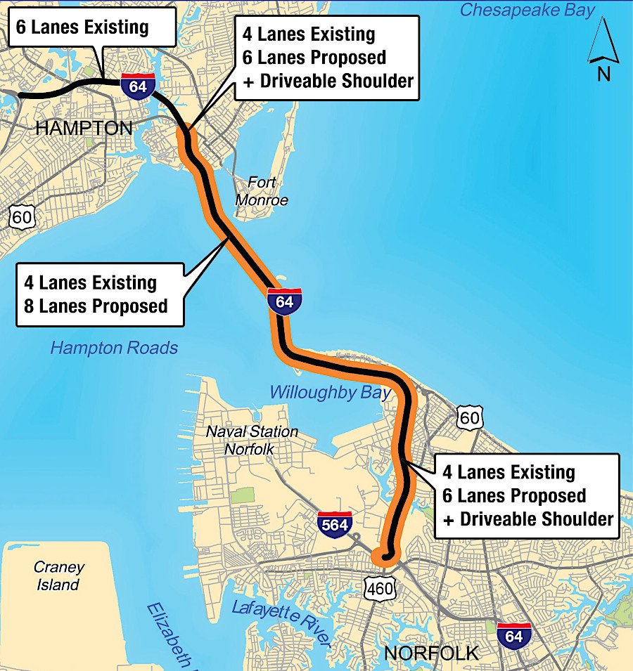 the final decision to expand the Hampton Roads Bridge-Tunnel created an 8-lane tunnel with initially 6-lane connections on north and south ends