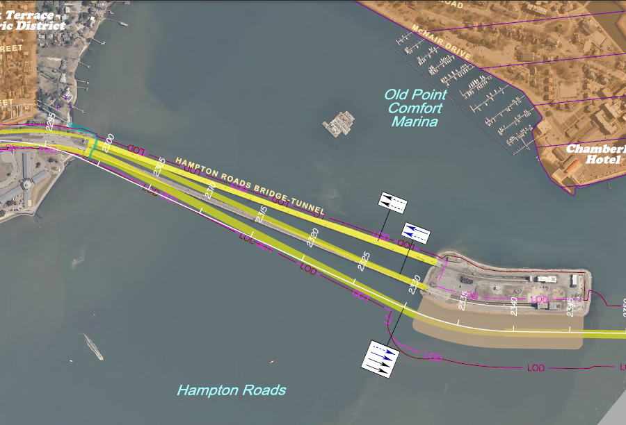 the Hampton Roads Bridge-Tunnel expansion was placed on the west side