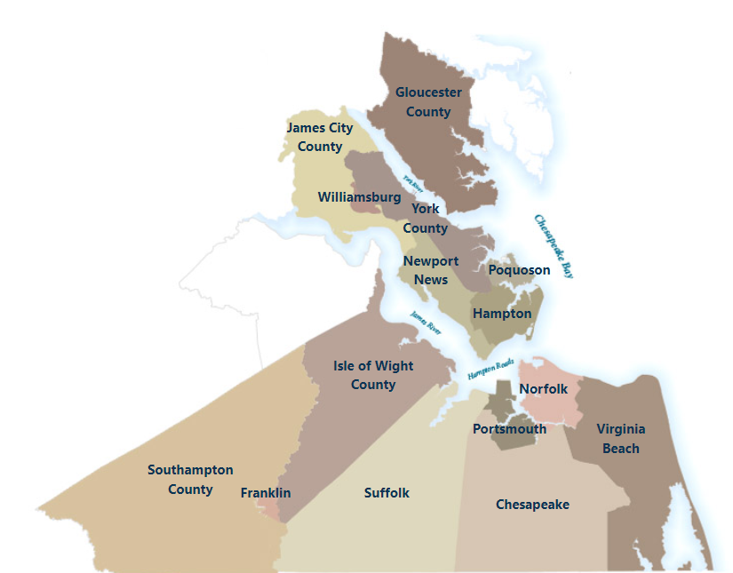 in 2022, 13 jurisdictions were voting members of the Hampton Roads Transportation Planning Organization