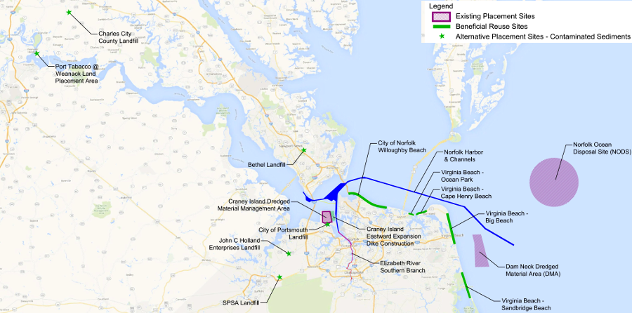sediments dredged to maintain ship channels in Hampton Roads can be deposited in multiple locations