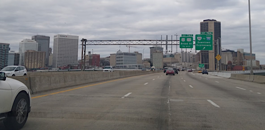 crossing the James River, entering Richmond on I-95