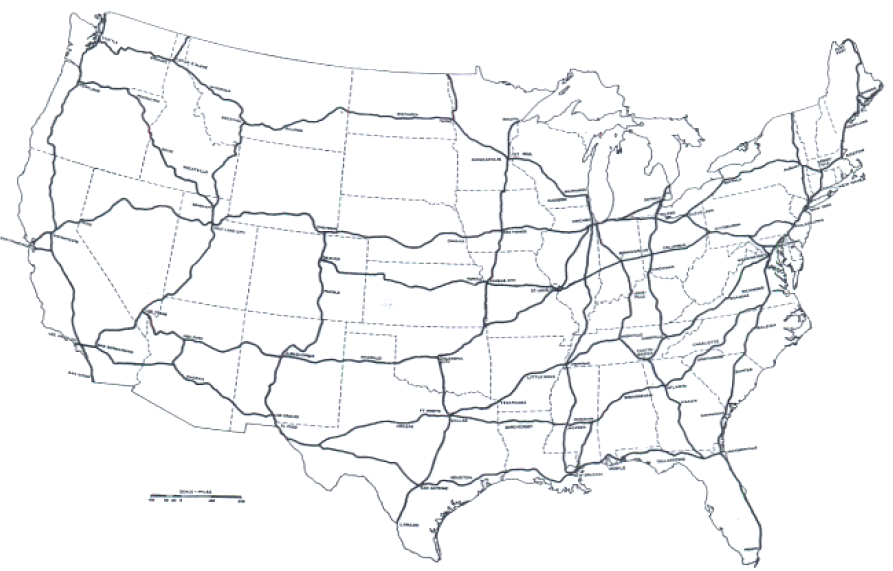 initial routes considered for interstate highways (1939)