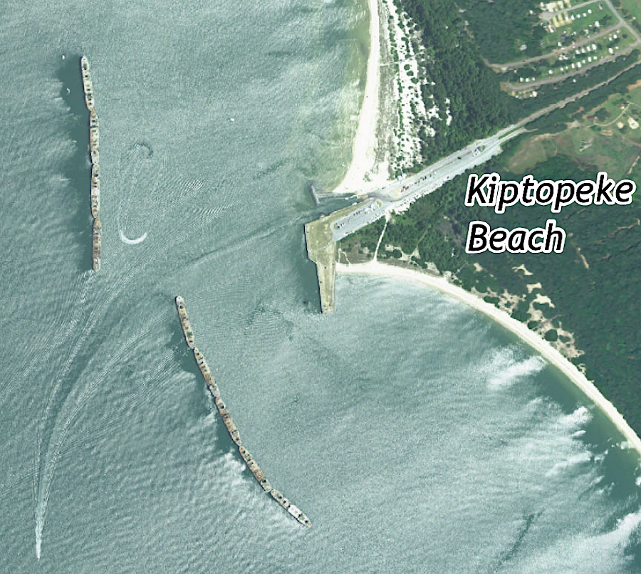 surplus World War II ships were sunk off the Kiptopeke ferry landing to provide protection from waves