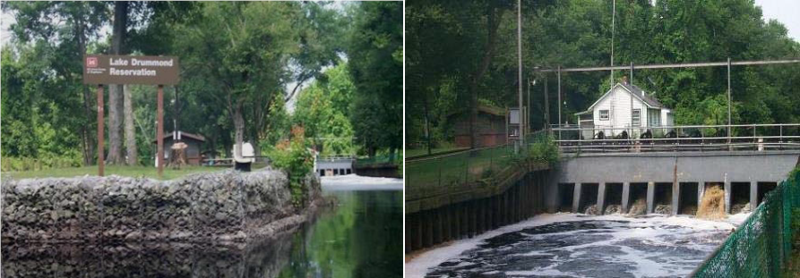 water from Lake Drummond is released as needed in dry periods to maintain the 6' depth of the Dismal Swamp Canal