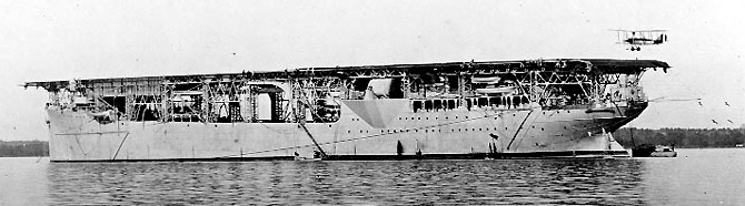 1922 airplane landing on USS Langley, the Navy's first aircraft carrier (built at Norfolk Naval Shipyard)