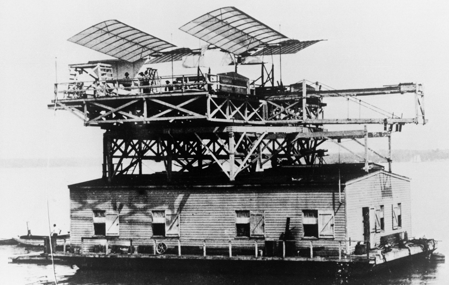 Samuel P. Langley last launched his aerodrome, once more unsuccessfully, from a modified houseboat at the confluence of the Anacostia and Potomac rivers on December 8, 1903