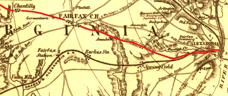 Alexandria transportation network in 1861, highlighting Little River Turnpike