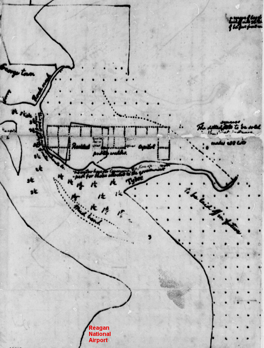 Thomas Jefferson, as Secretary of State, sketched the site of the future Reagan National Airport when he mapped the site of the new capital on the Potomac River in 1791