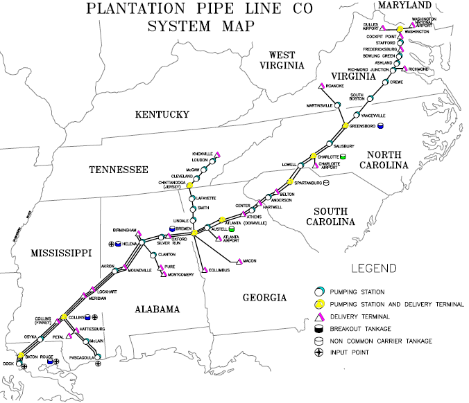Plantation Pipeline system map