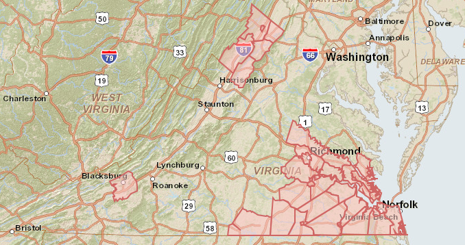 the Port of Virginia Economic and Infrastructure Development Zone includes areas west of the Blue Ridge